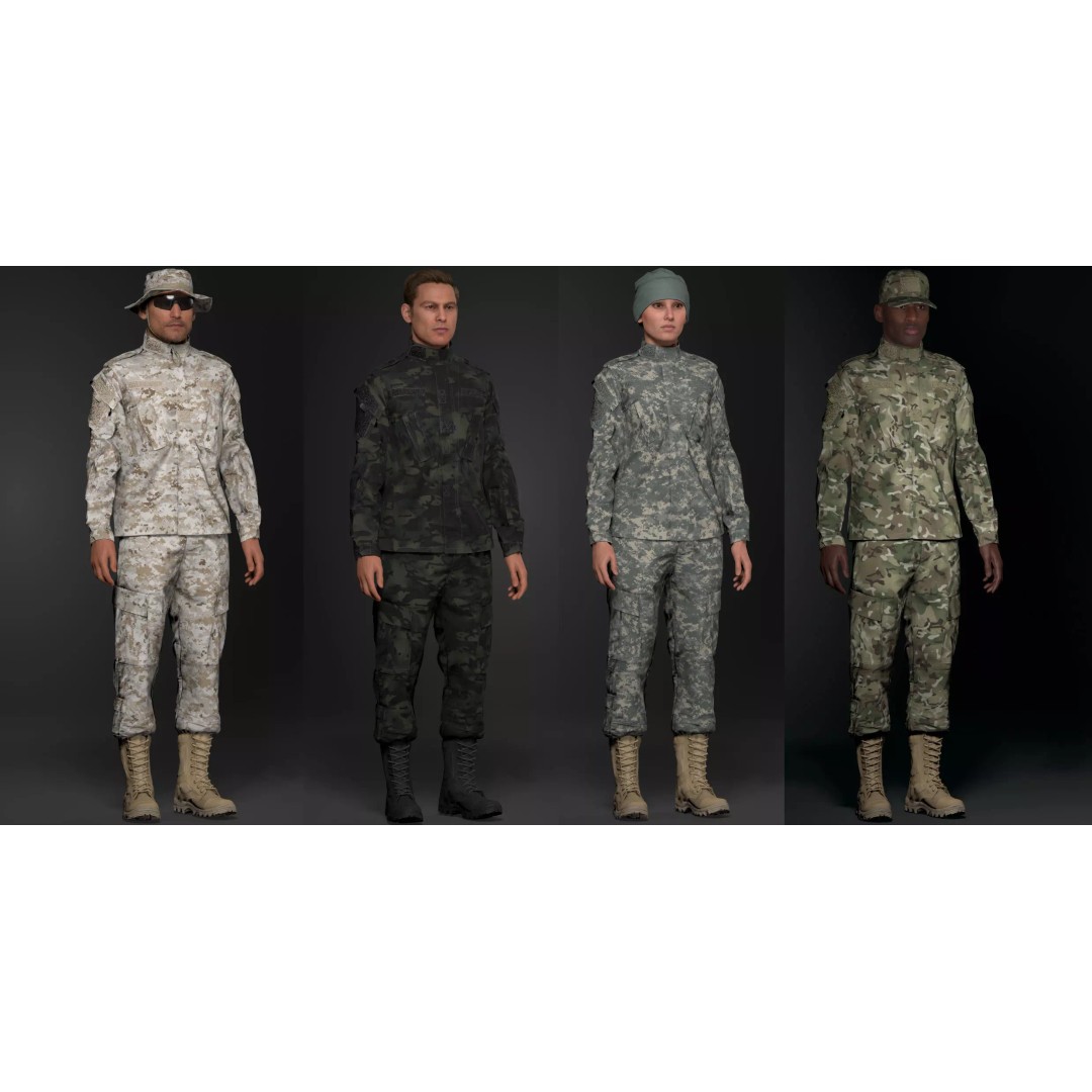 Modern Military Uniform 3D Model – Low Poly USMC & US Army Camos, FBX - View 4