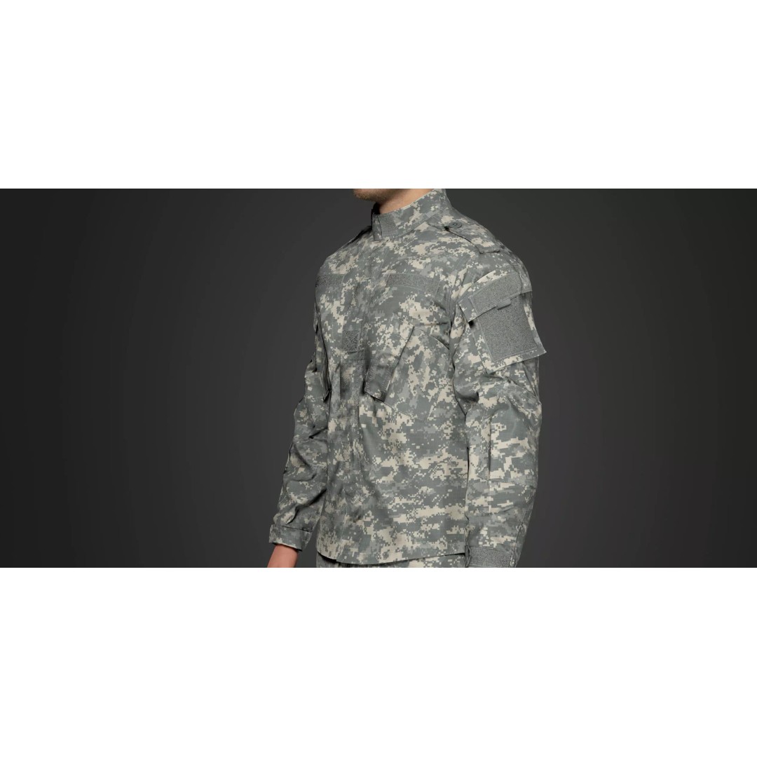 Modern Military Uniform 3D Model – Low Poly USMC & US Army Camos, FBX - View 7
