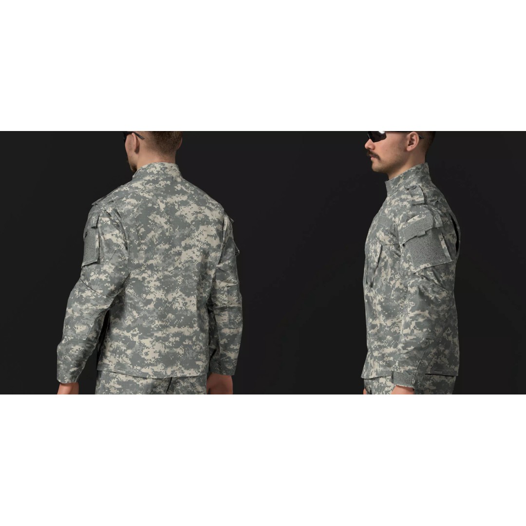 Modern Military Uniform 3D Model – Low Poly USMC & US Army Camos, FBX - View 8