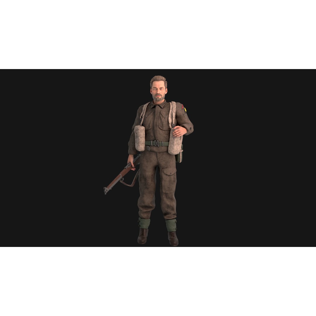 WW2 Soldier 3D Model – Rigged Low-Poly Character for Animation - View 14