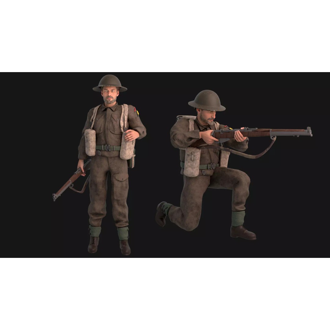 WW2 Soldier 3D Model – Rigged Low-Poly Character for Animation - View 2