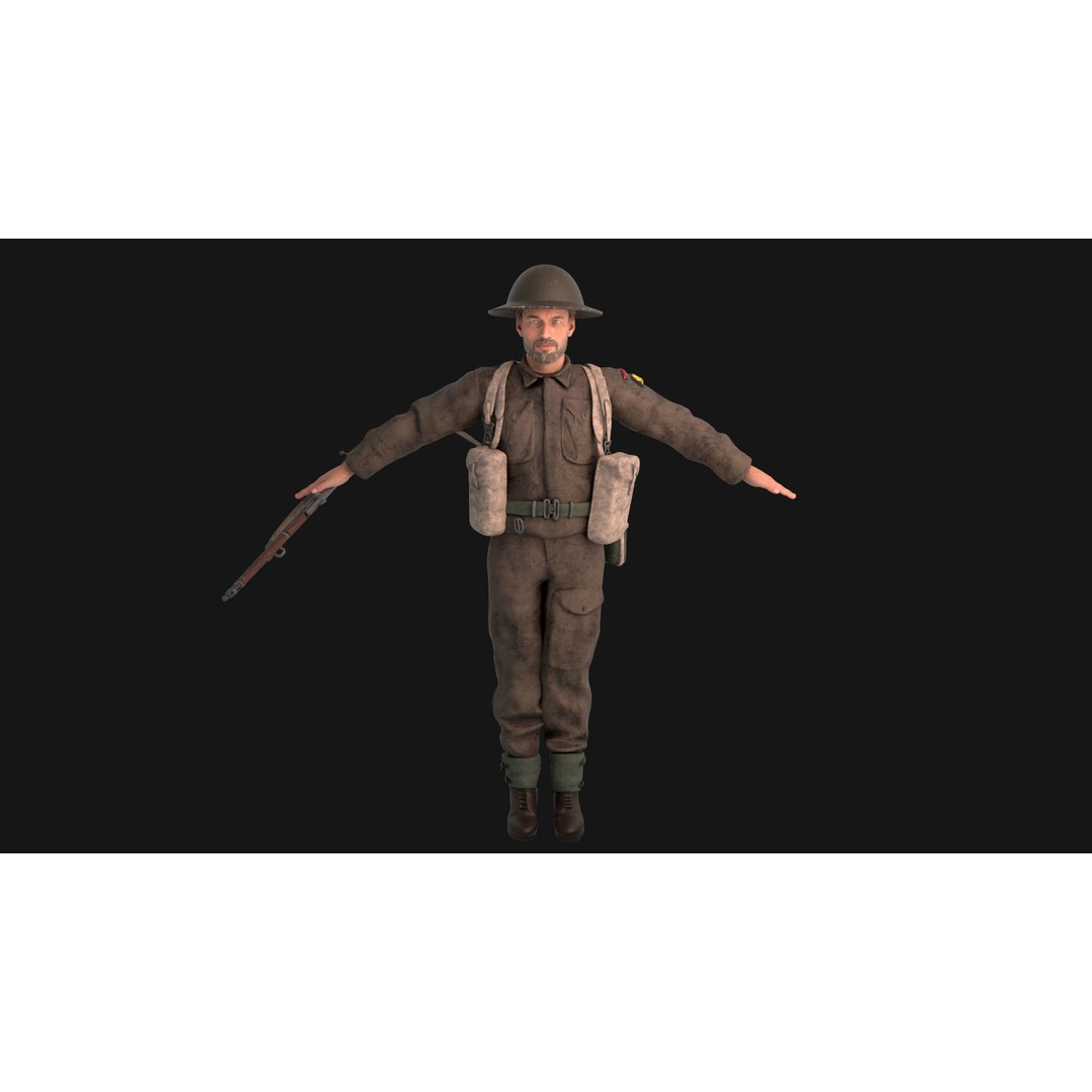 WW2 Soldier 3D Model – Rigged Low-Poly Character for Animation - View 3