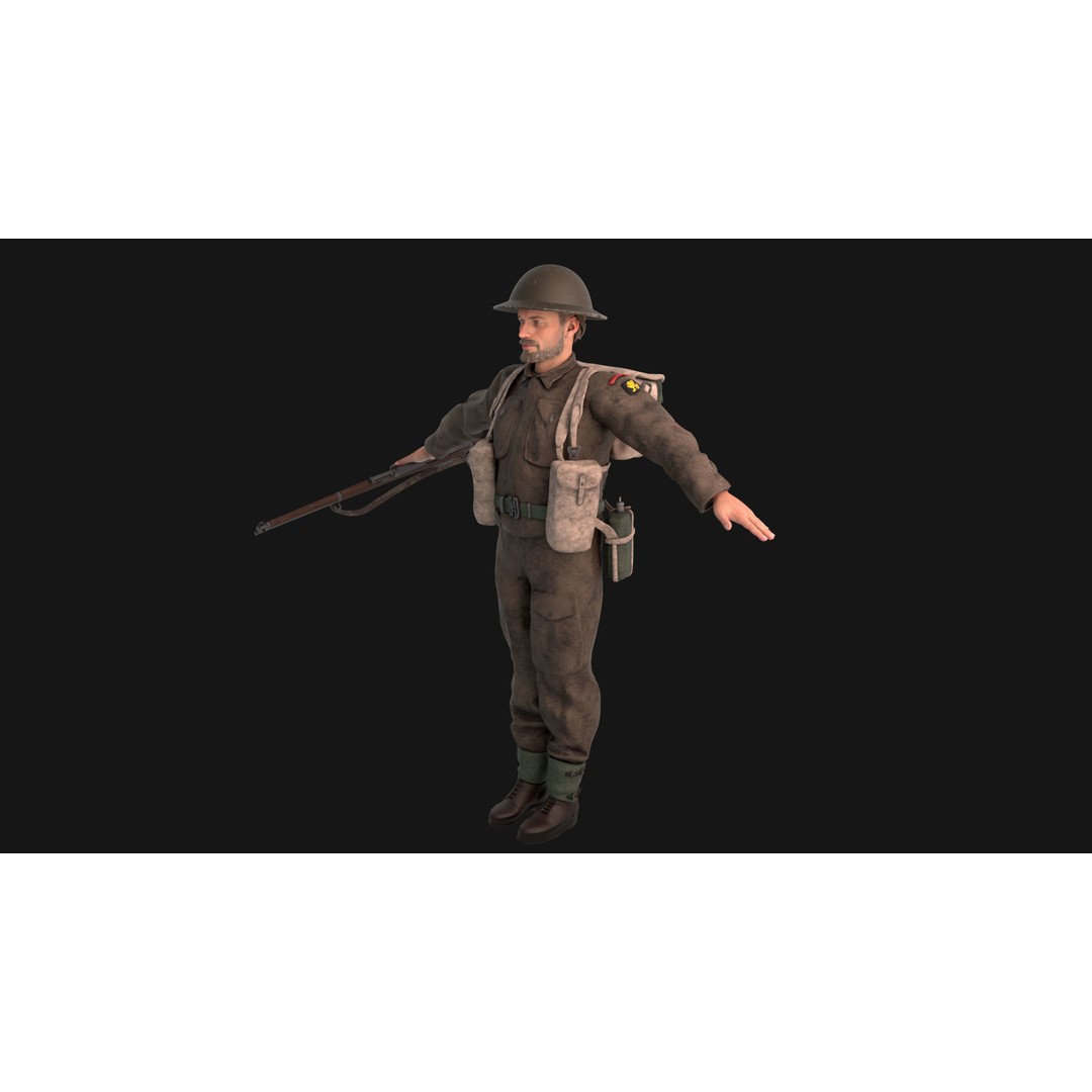 WW2 Soldier 3D Model – Rigged Low-Poly Character for Animation - View 4