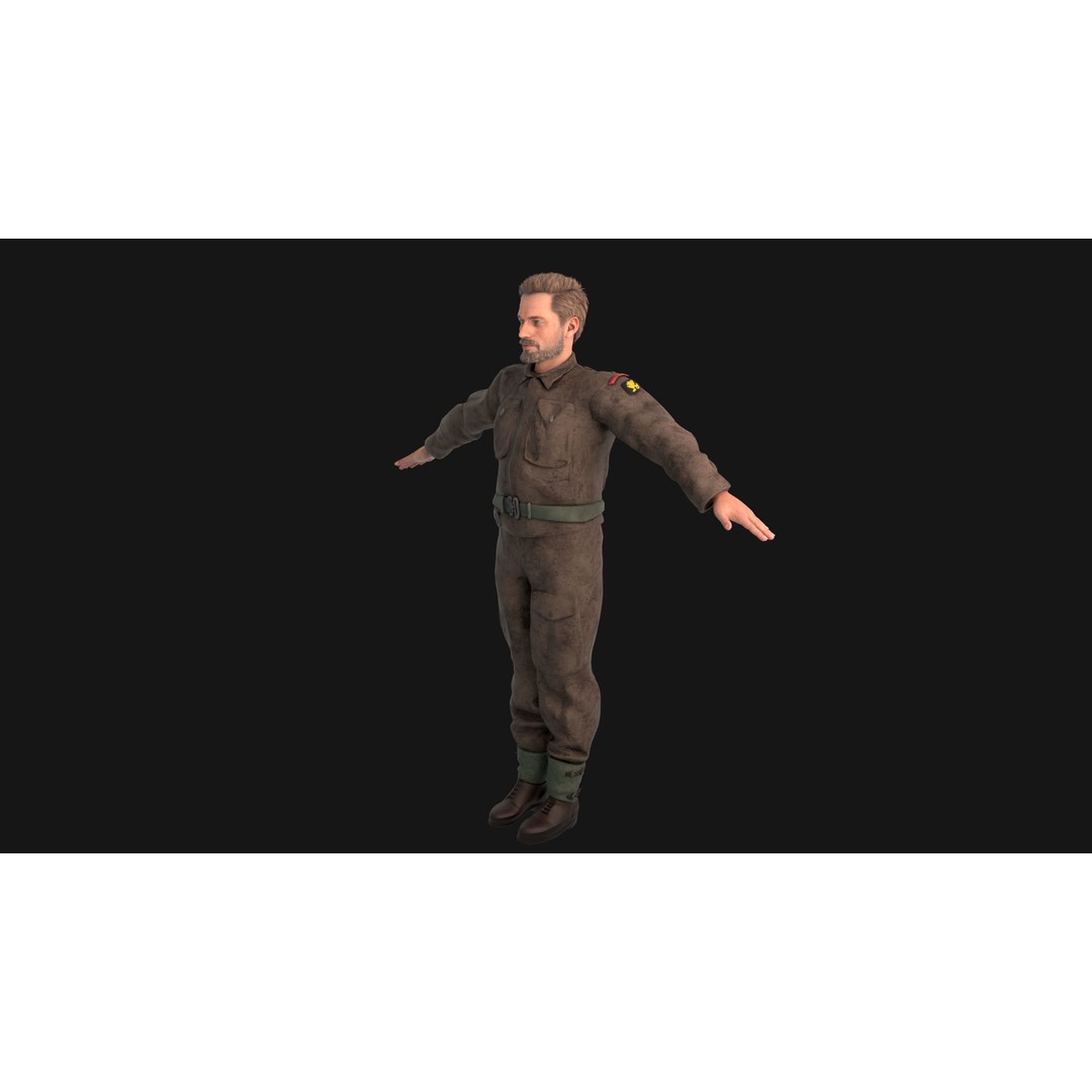 WW2 Soldier 3D Model – Rigged Low-Poly Character for Animation - View 7