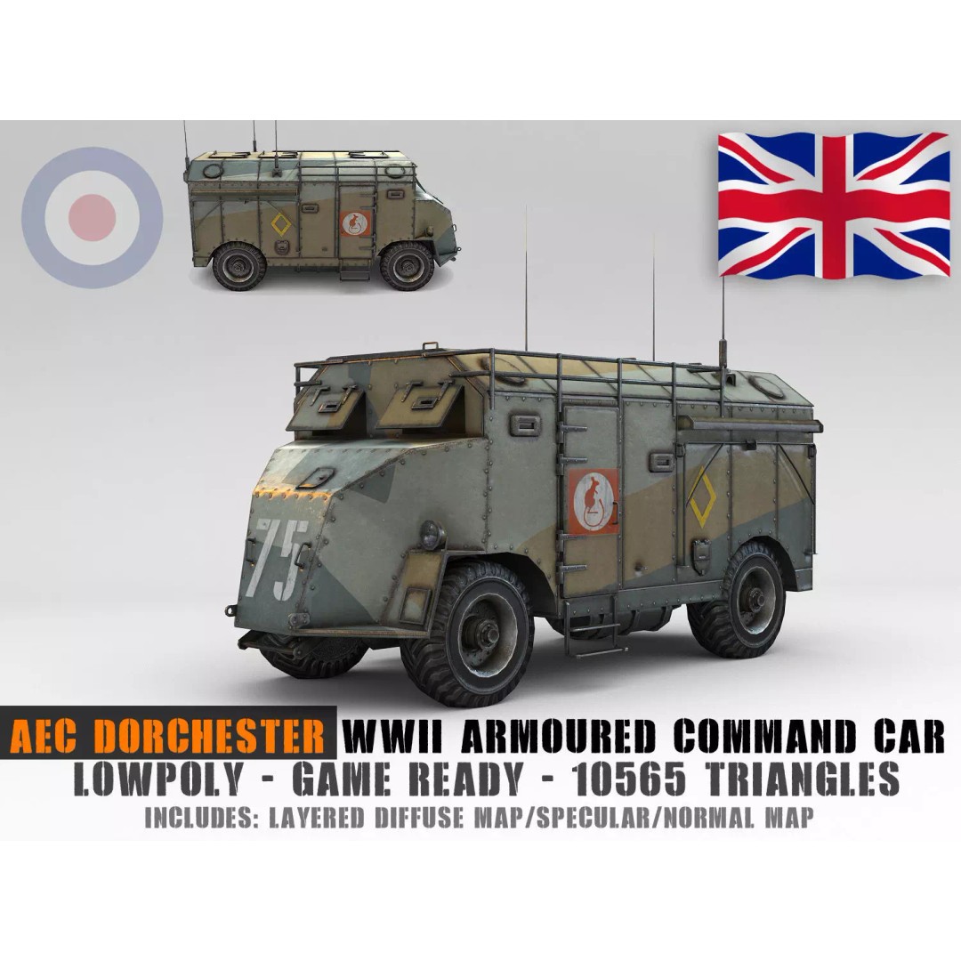 AEC Dorchester 3D Model – Low Poly Armoured Command Vehicle, FBX - View 2