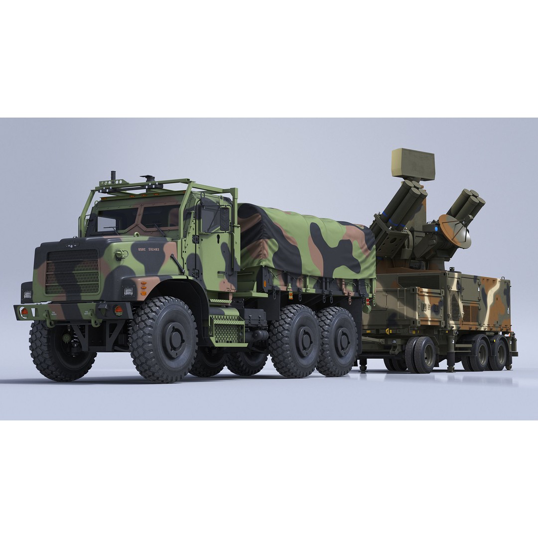 Truck with Trailer Air Defense Missile Complex 3D Model – PBR Military Vehicle, FBX, OBJ - View 10