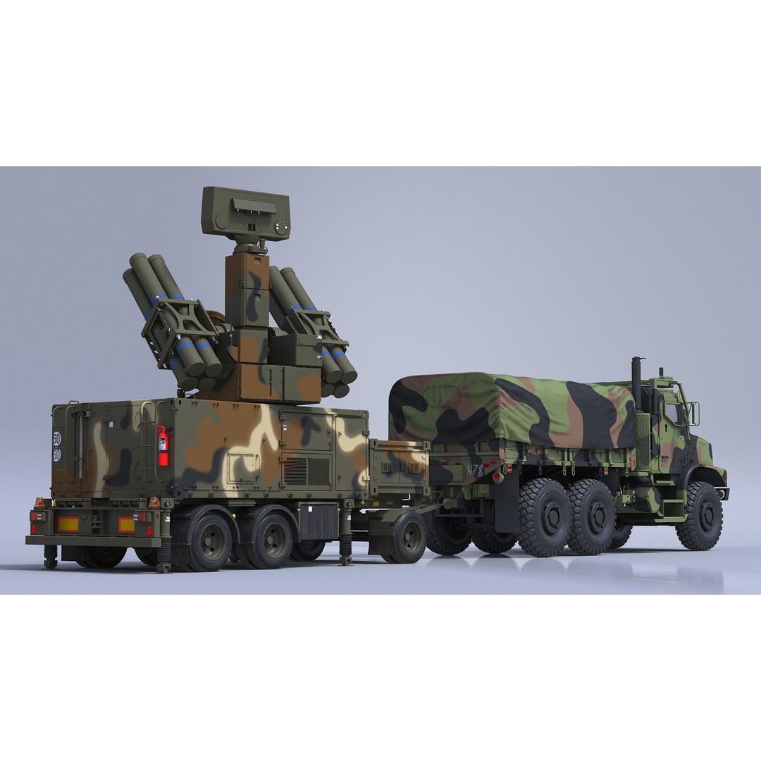 Truck with Trailer Air Defense Missile Complex 3D Model – PBR Military Vehicle, FBX, OBJ - View 11