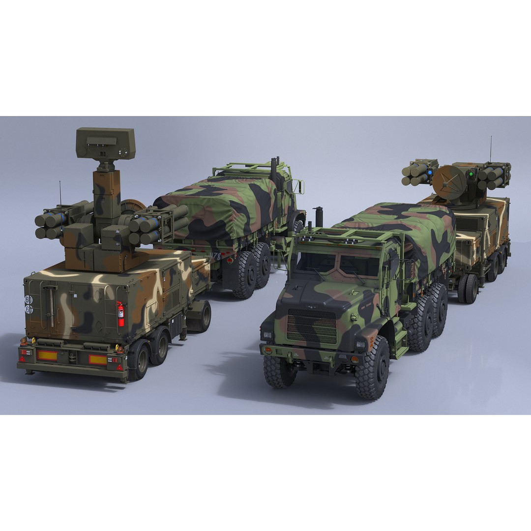 Truck with Trailer Air Defense Missile Complex 3D Model – PBR Military Vehicle, FBX, OBJ - View 12