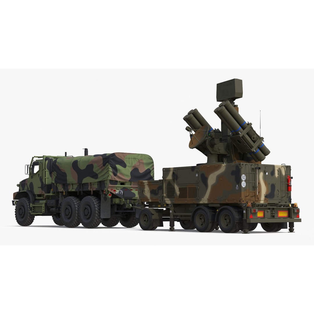 Truck with Trailer Air Defense Missile Complex 3D Model – PBR Military Vehicle, FBX, OBJ - View 13