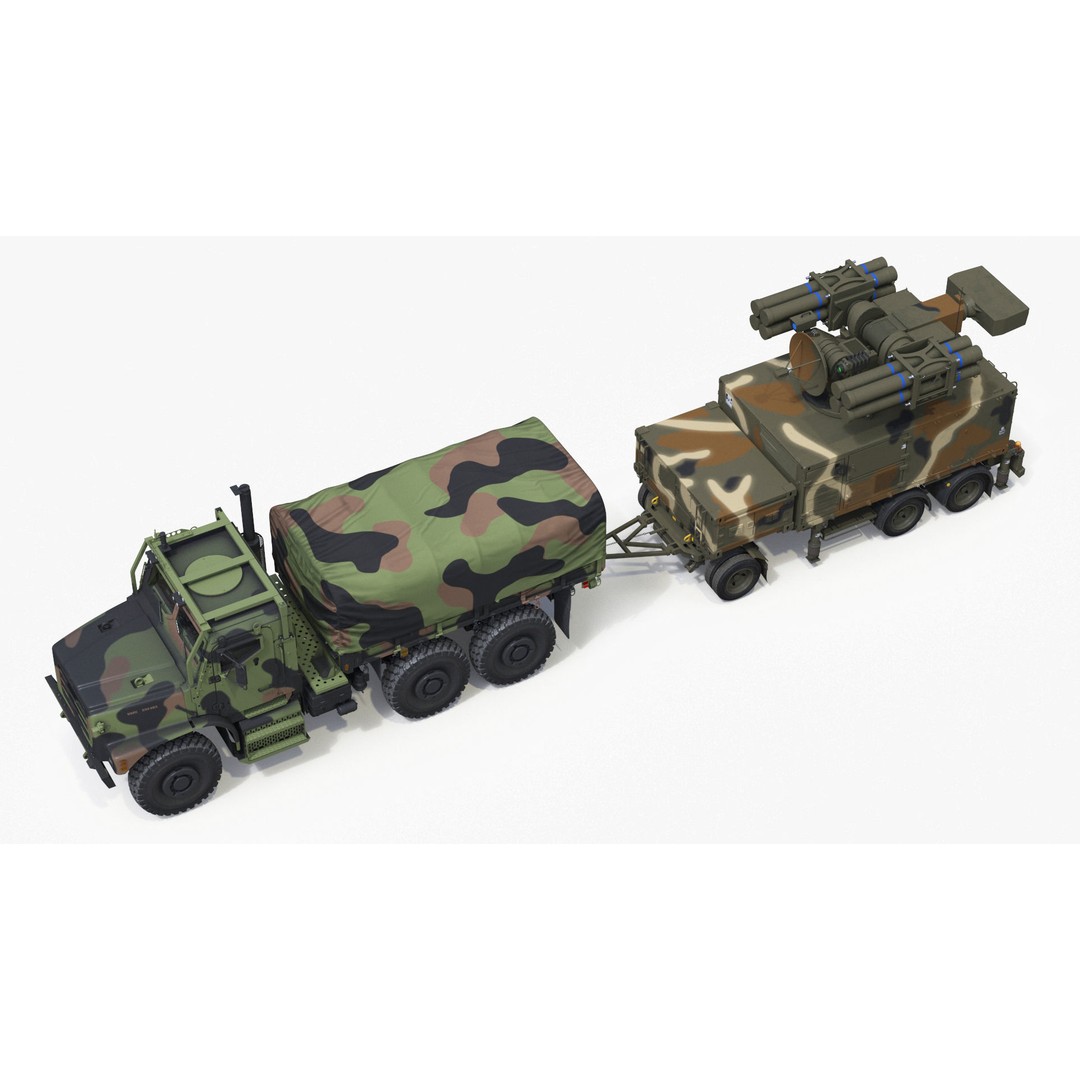 Truck with Trailer Air Defense Missile Complex 3D Model – PBR Military Vehicle, FBX, OBJ - View 15