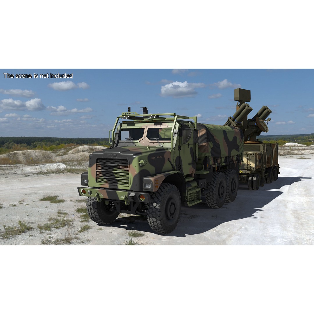 Truck with Trailer Air Defense Missile Complex 3D Model – PBR Military Vehicle, FBX, OBJ - View 2