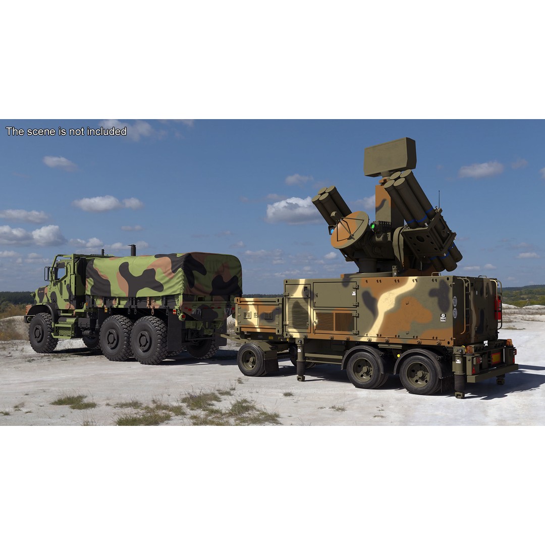 Truck with Trailer Air Defense Missile Complex 3D Model – PBR Military Vehicle, FBX, OBJ - View 3