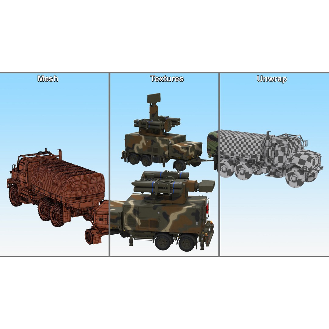 Truck with Trailer Air Defense Missile Complex 3D Model – PBR Military Vehicle, FBX, OBJ - View 35