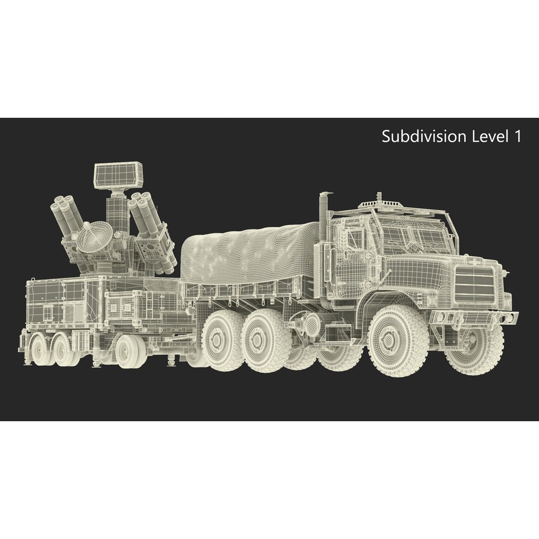 Truck with Trailer Air Defense Missile Complex 3D Model – PBR Military Vehicle, FBX, OBJ - View 37