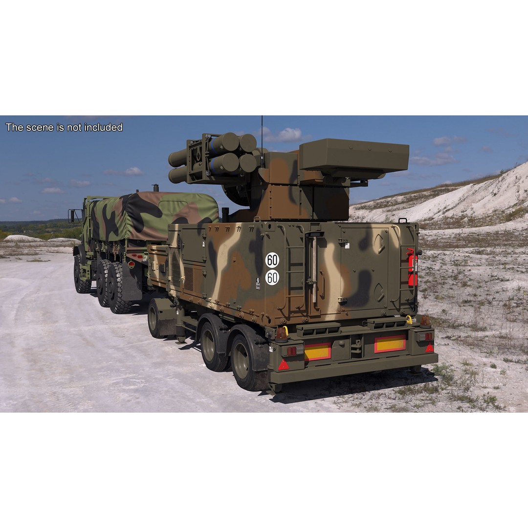 Truck with Trailer Air Defense Missile Complex 3D Model – PBR Military Vehicle, FBX, OBJ - View 4