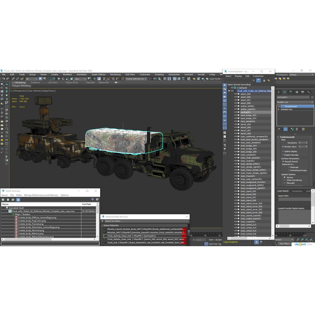 Truck with Trailer Air Defense Missile Complex 3D Model – PBR Military Vehicle, FBX, OBJ - View 40