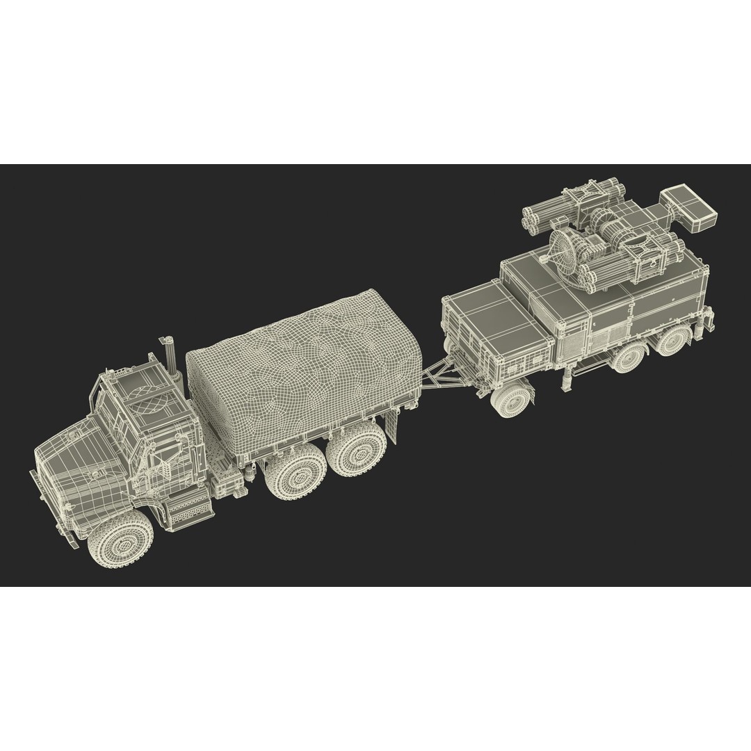 Truck with Trailer Air Defense Missile Complex 3D Model – PBR Military Vehicle, FBX, OBJ - View 46