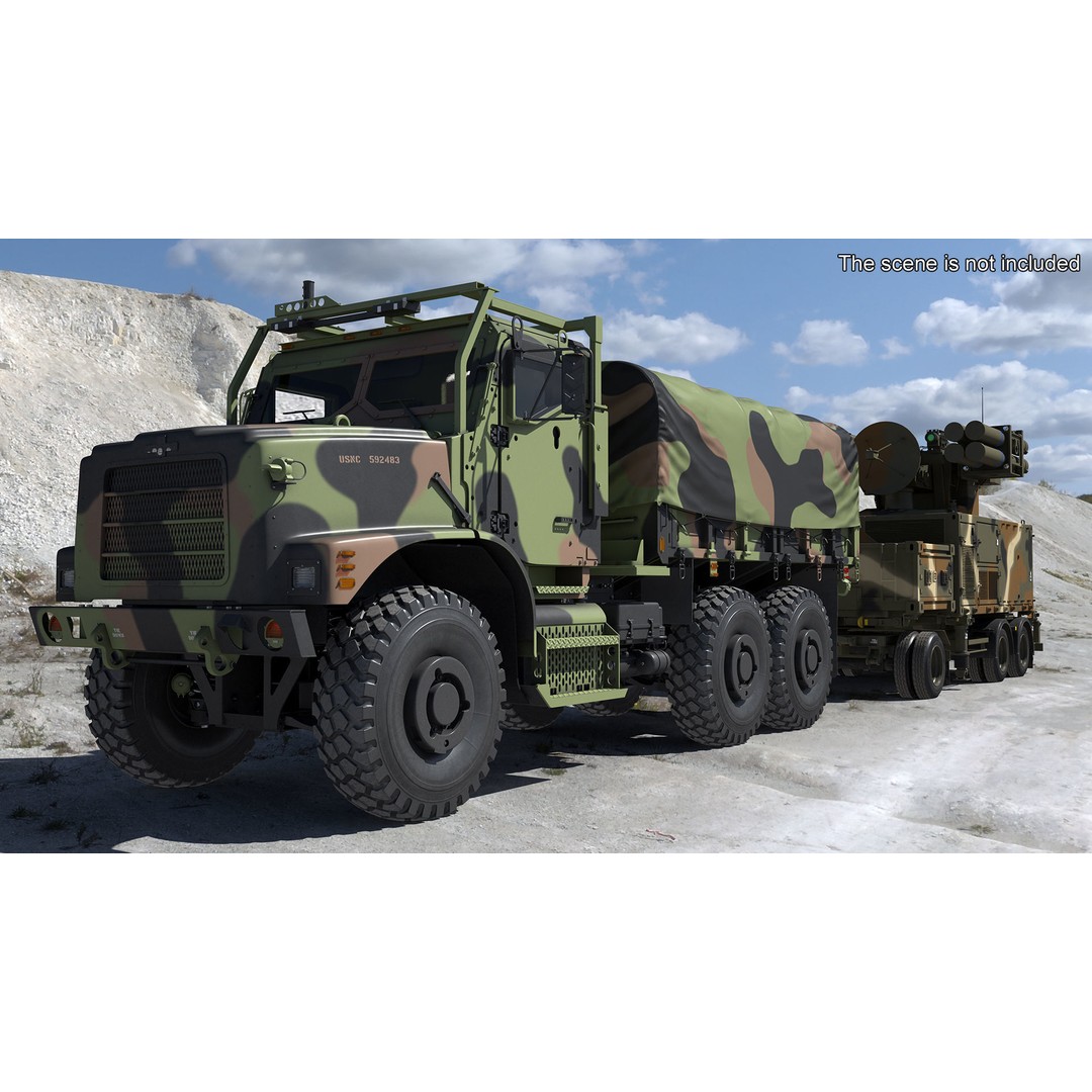 Truck with Trailer Air Defense Missile Complex 3D Model – PBR Military Vehicle, FBX, OBJ - View 5
