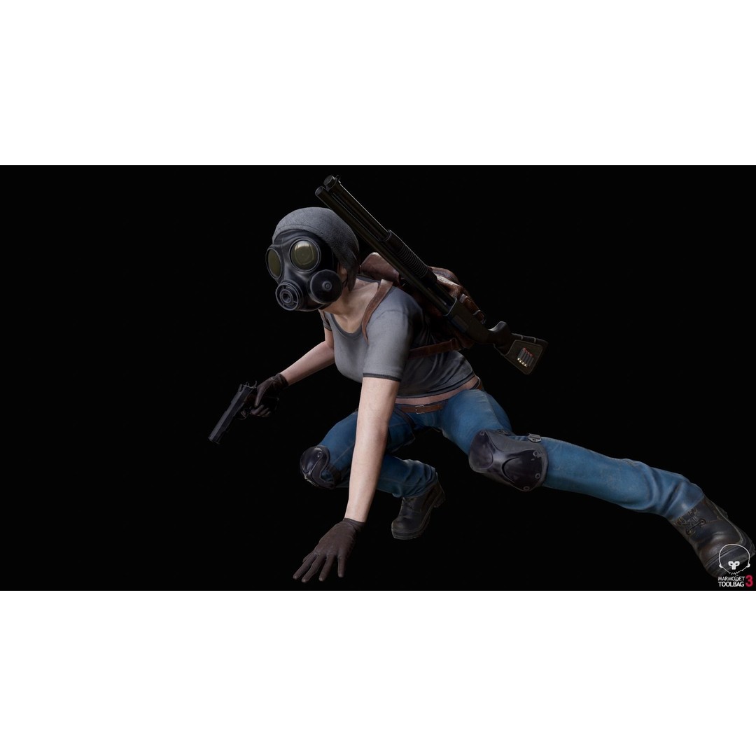 Female Survivor 3D Model – Low Poly Game-Ready Character with PBR Textures