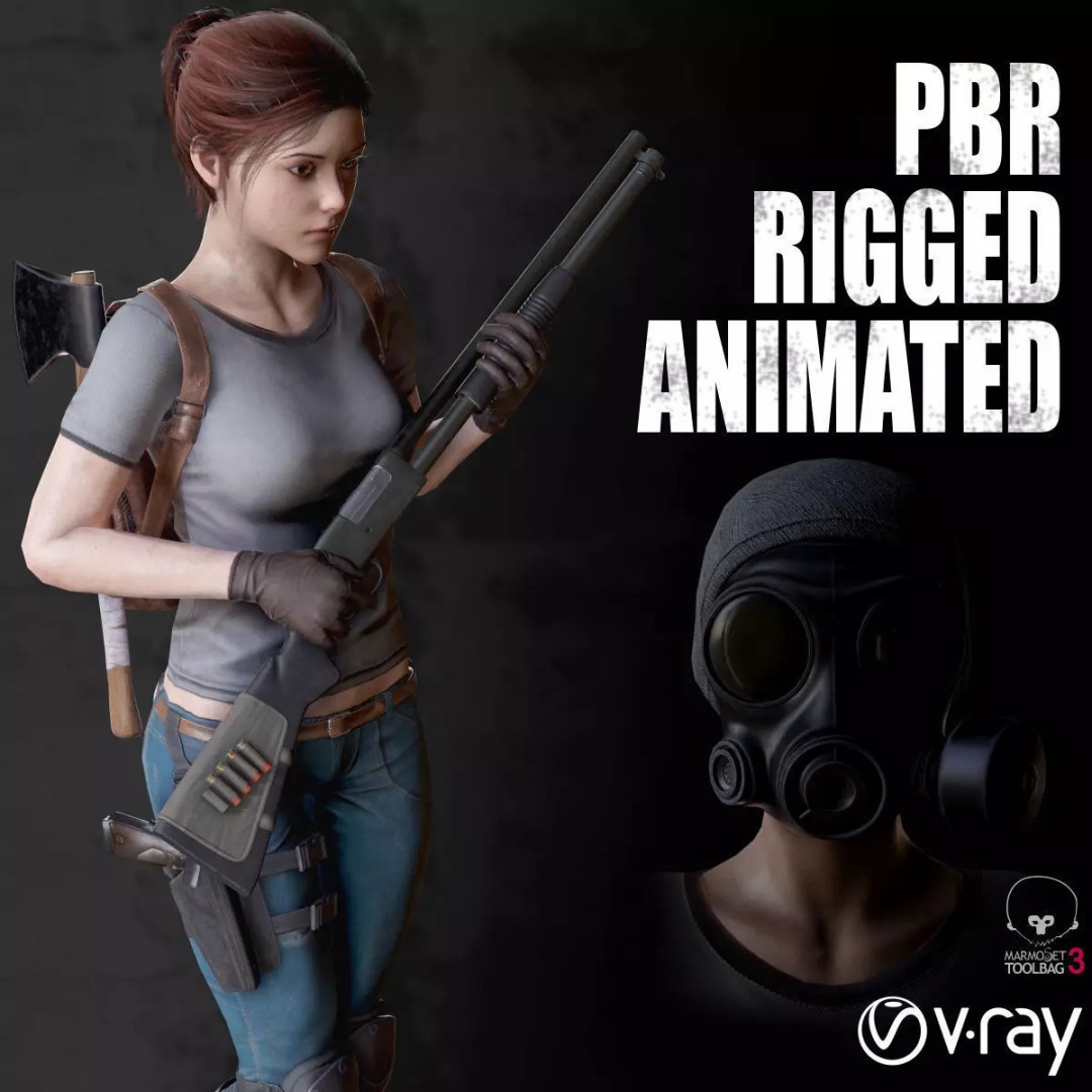 Female Survivor 3D Model – Low Poly Game-Ready Character with PBR Textures - View 2
