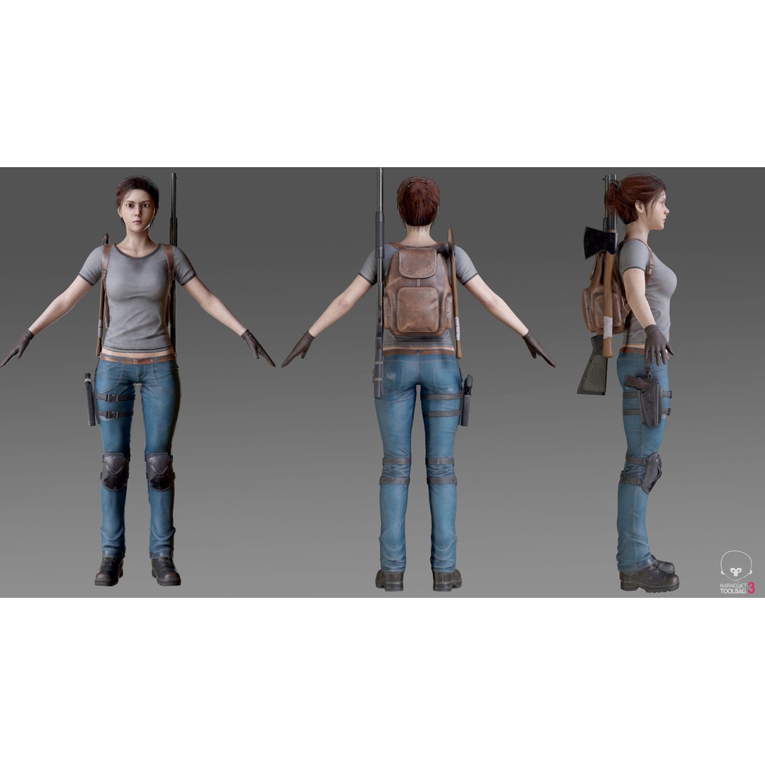 Female Survivor 3D Model – Low Poly Game-Ready Character with PBR Textures - View 4