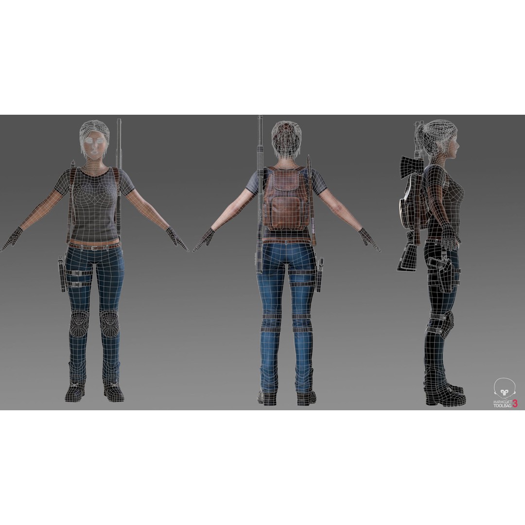 Female Survivor 3D Model – Low Poly Game-Ready Character with PBR Textures - View 5