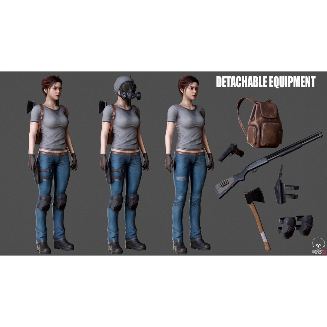 Female Survivor 3D Model – Low Poly Game-Ready Character with PBR Textures - View 6
