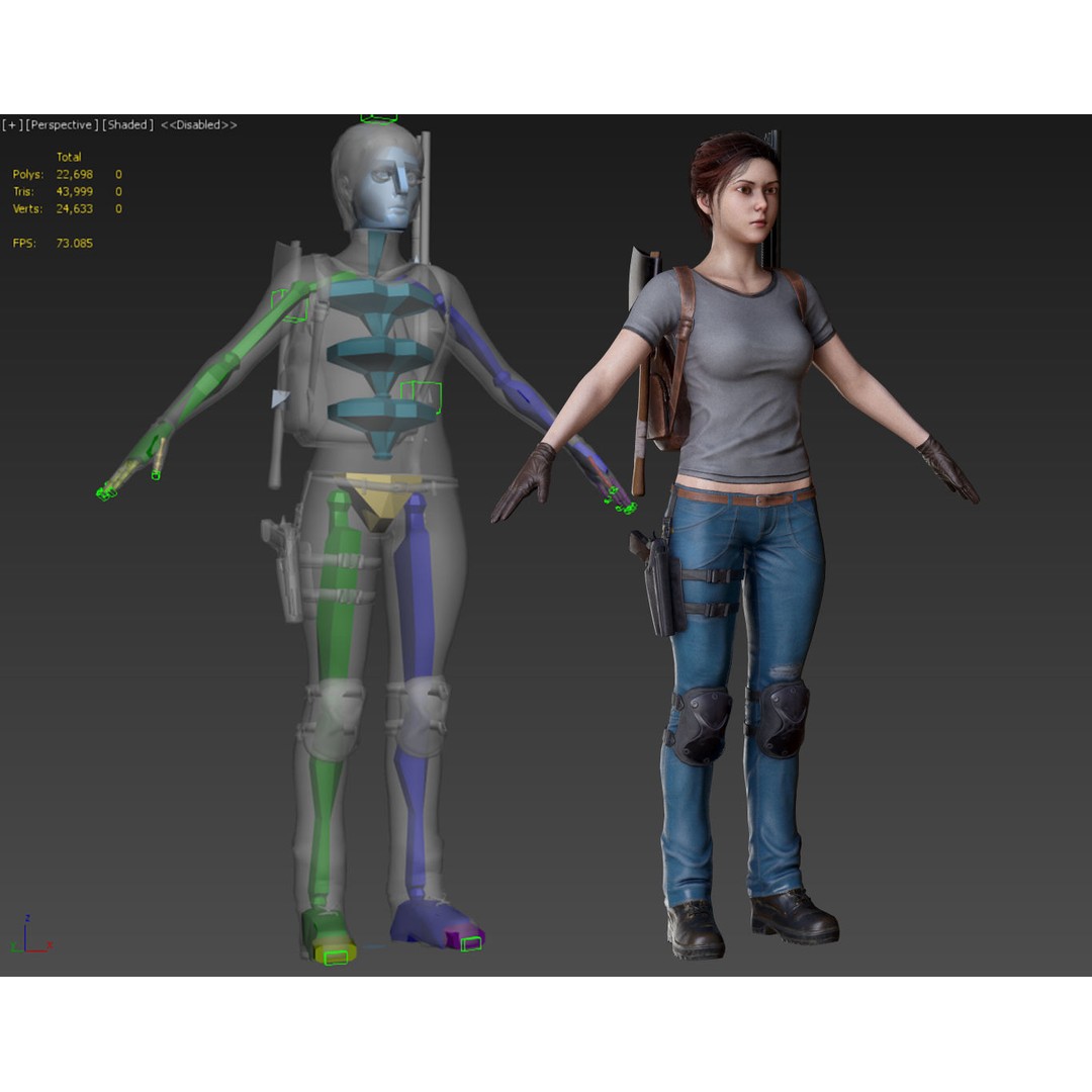 Female Survivor 3D Model – Low Poly Game-Ready Character with PBR Textures - View 9