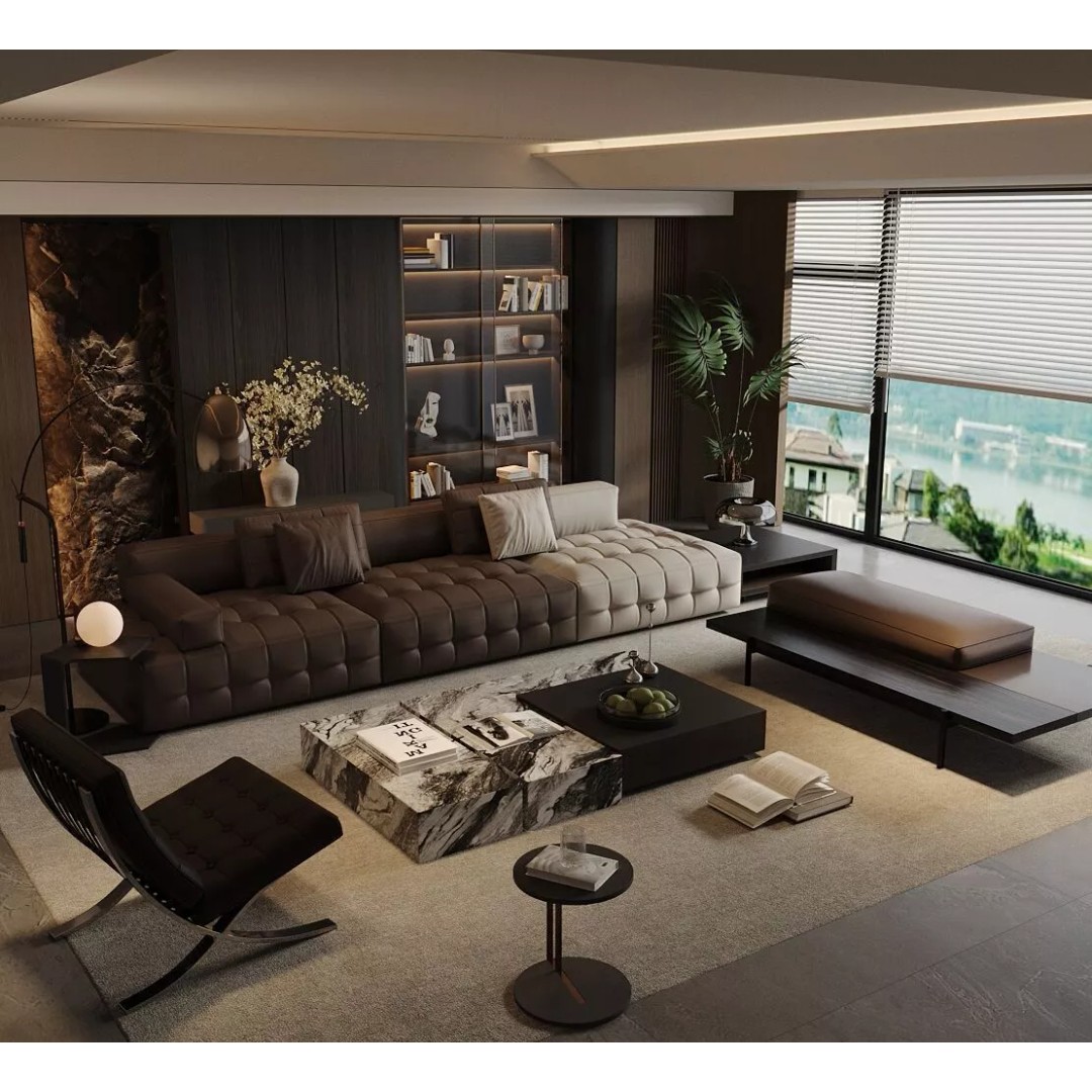 Italian Style Living Room Luxury Seat 3D Model – Minimalist Design, FBX, OBJ - View 3