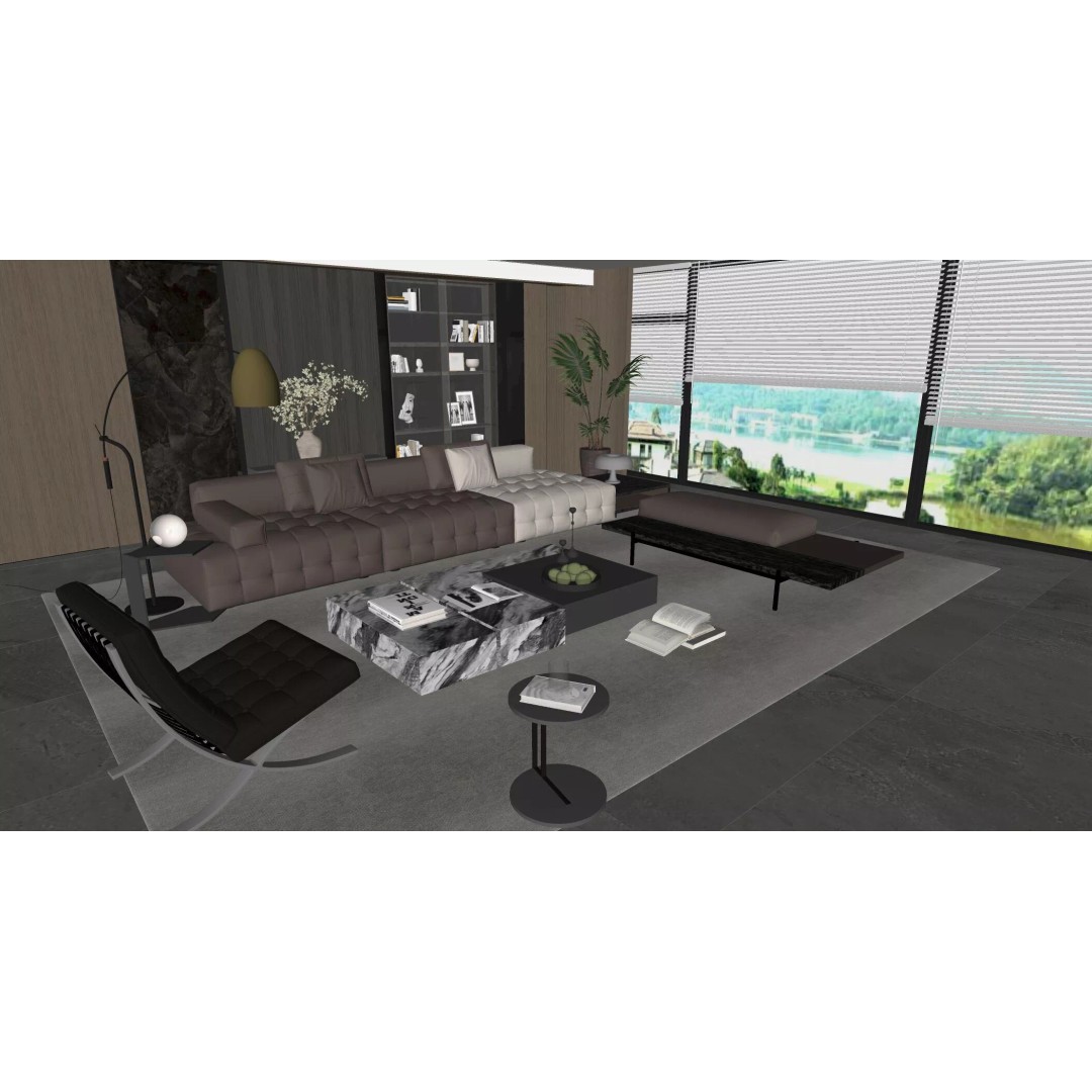 Italian Style Living Room Luxury Seat 3D Model – Minimalist Design, FBX, OBJ - View 7