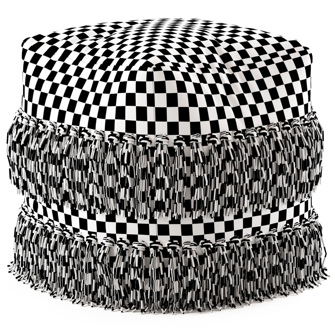 Bone Fringed Wool Ottoman 3D Model – Modern Furniture Asset, FBX & OBJ