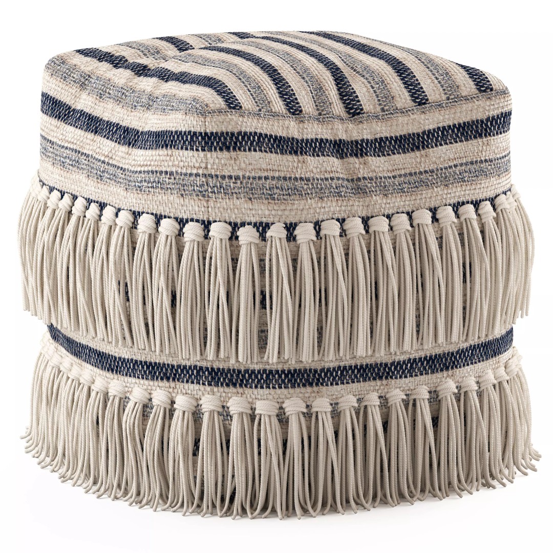 Bone Fringed Wool Ottoman 3D Model – Modern Furniture Asset, FBX & OBJ - View 2