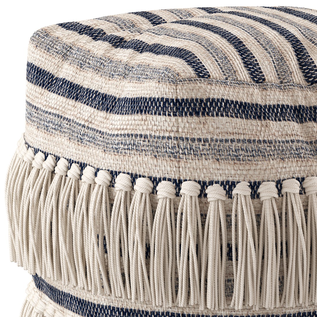 Bone Fringed Wool Ottoman 3D Model – Modern Furniture Asset, FBX & OBJ - View 3