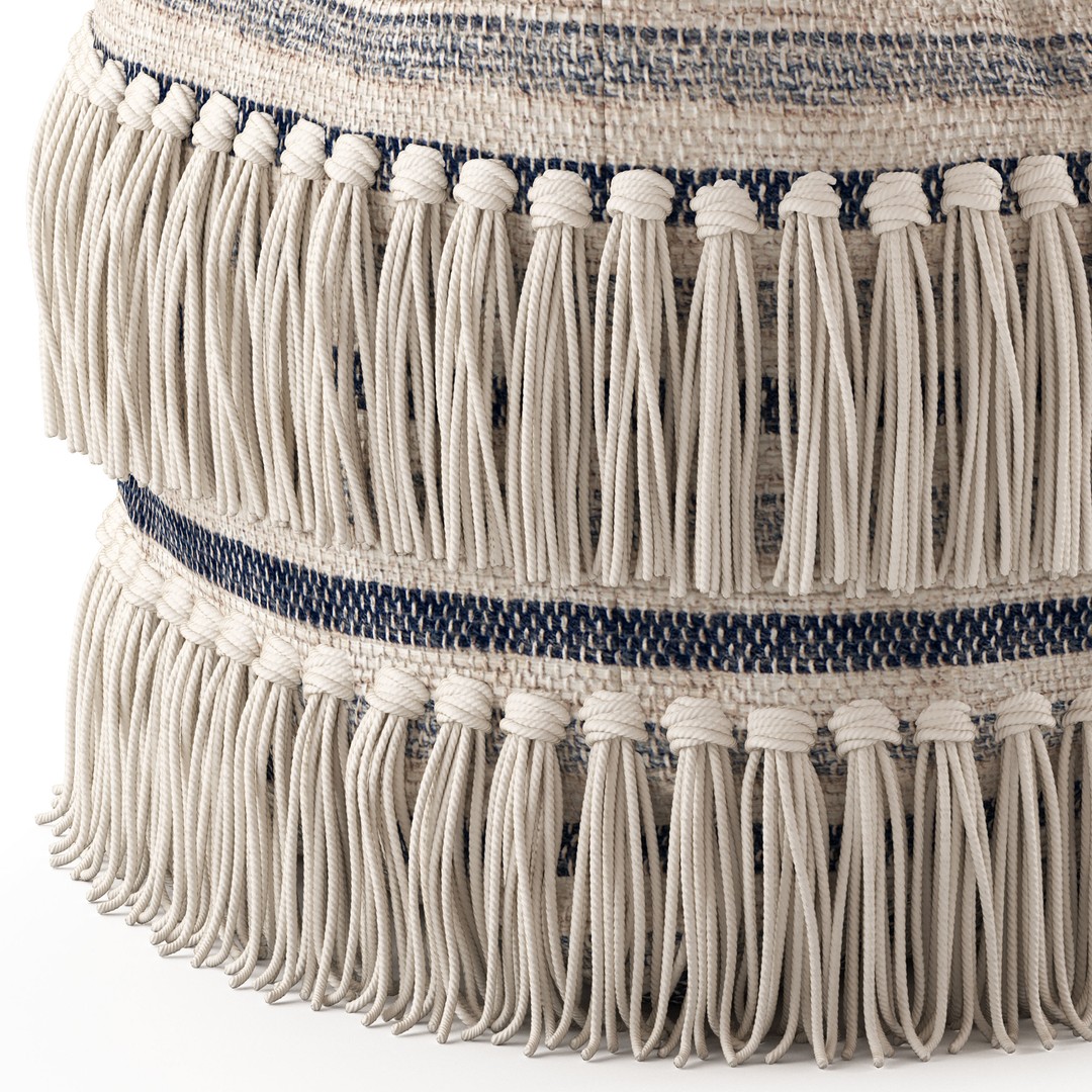 Bone Fringed Wool Ottoman 3D Model – Modern Furniture Asset, FBX & OBJ - View 4