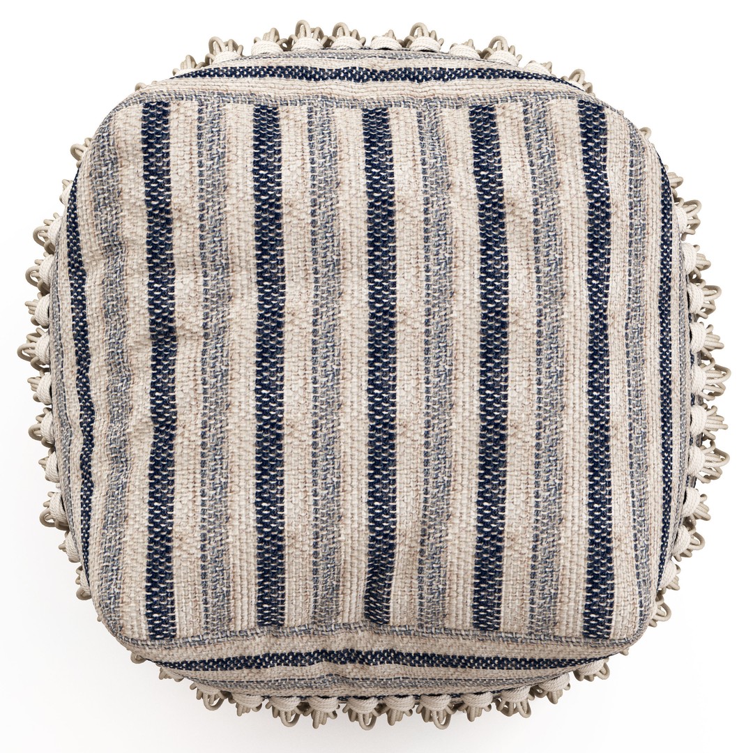 Bone Fringed Wool Ottoman 3D Model – Modern Furniture Asset, FBX & OBJ - View 5