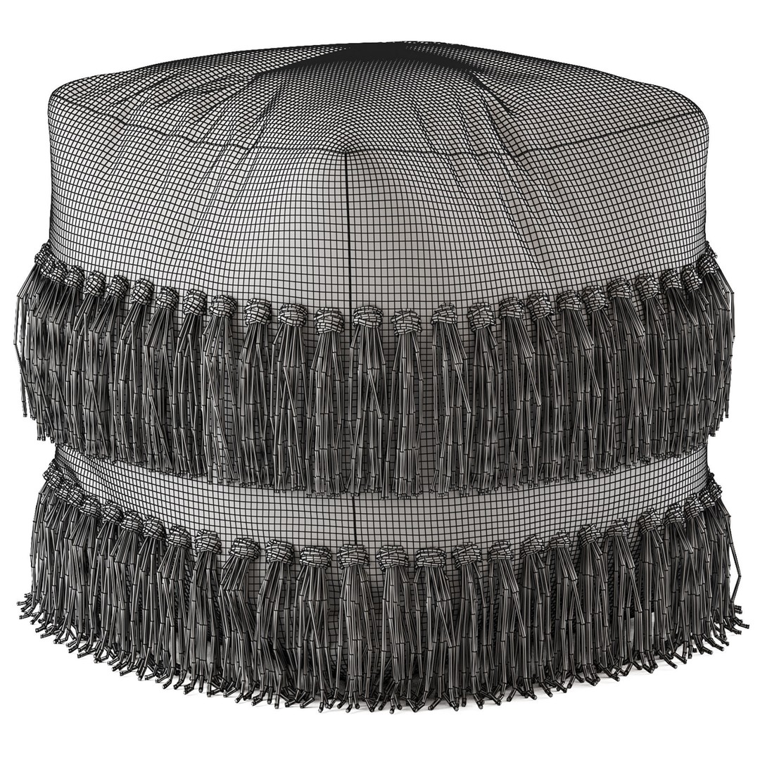 Bone Fringed Wool Ottoman 3D Model – Modern Furniture Asset, FBX & OBJ - View 6