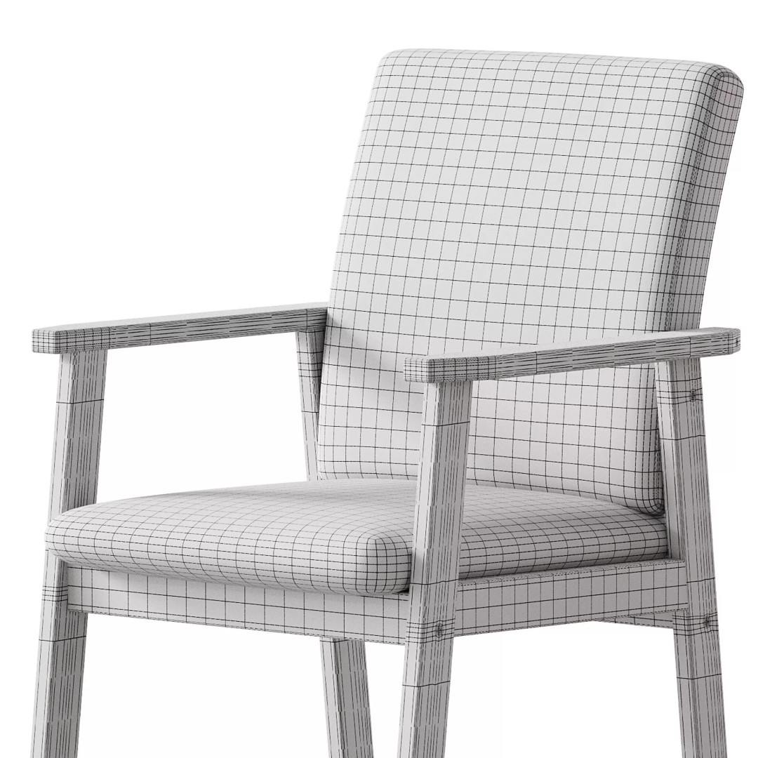 Modern Arm Chair 3D Model – Upholstered Wood Frame, FBX, OBJ