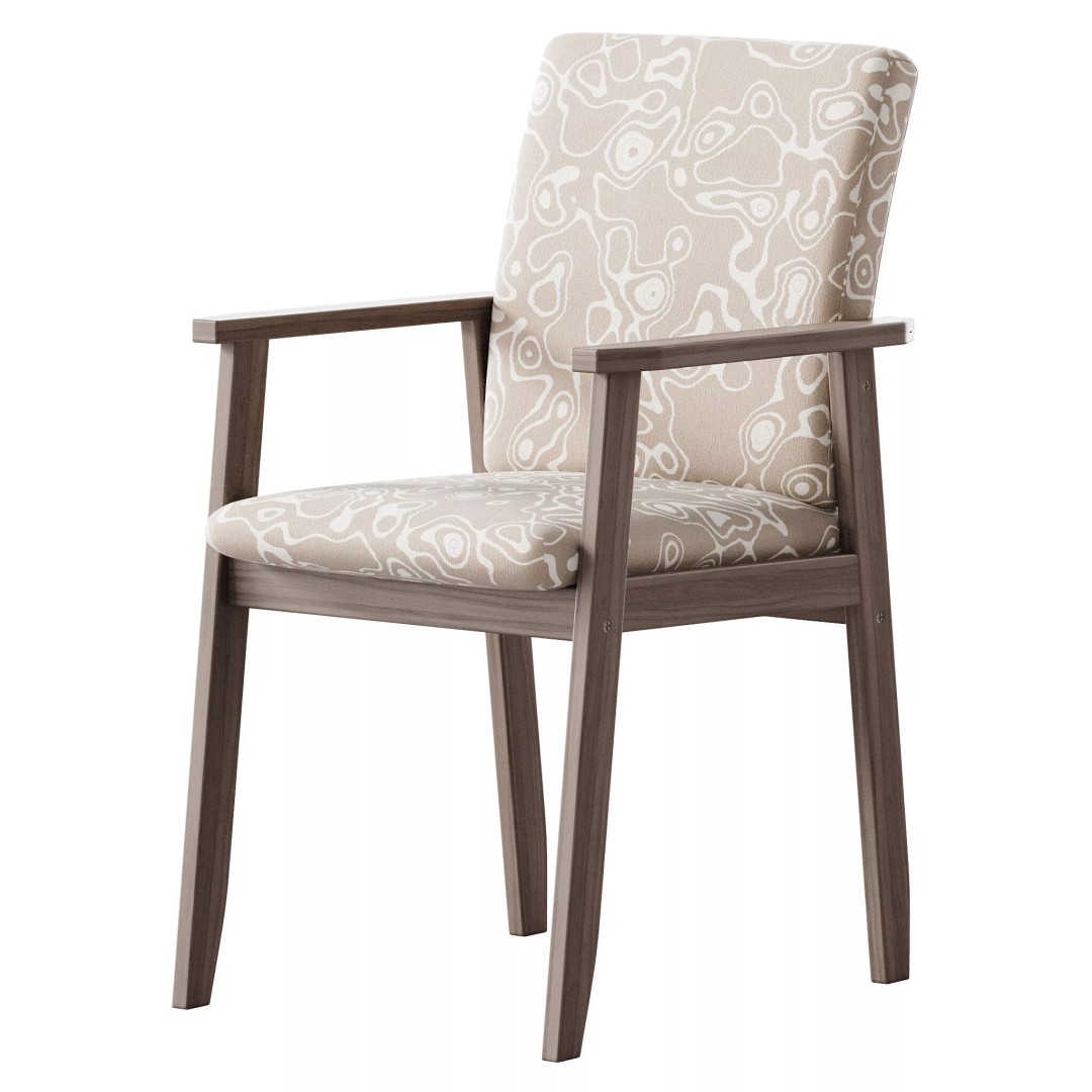 Modern Arm Chair 3D Model – Upholstered Wood Frame, FBX, OBJ - View 11
