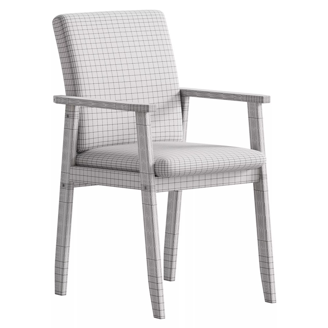 Modern Arm Chair 3D Model – Upholstered Wood Frame, FBX, OBJ - View 15
