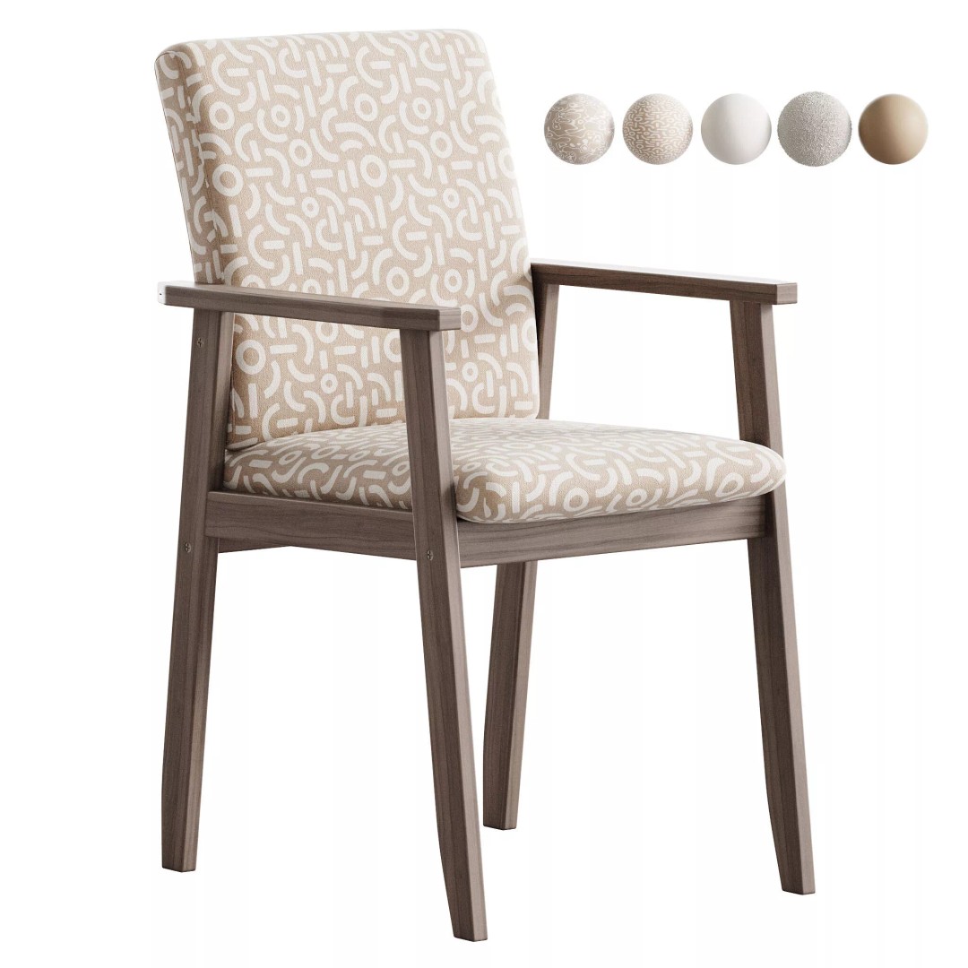 Modern Arm Chair 3D Model – Upholstered Wood Frame, FBX, OBJ - View 2