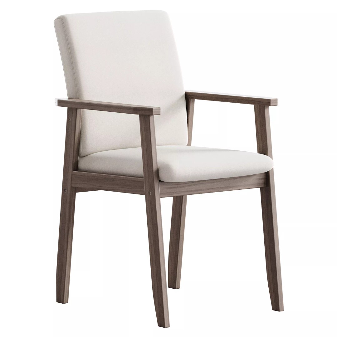 Modern Arm Chair 3D Model – Upholstered Wood Frame, FBX, OBJ - View 3