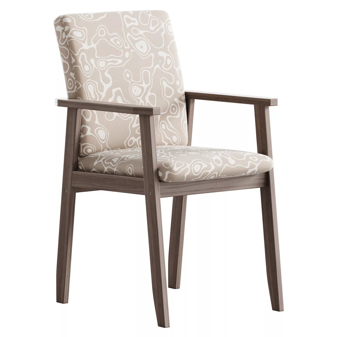 Modern Arm Chair 3D Model – Upholstered Wood Frame, FBX, OBJ - View 5