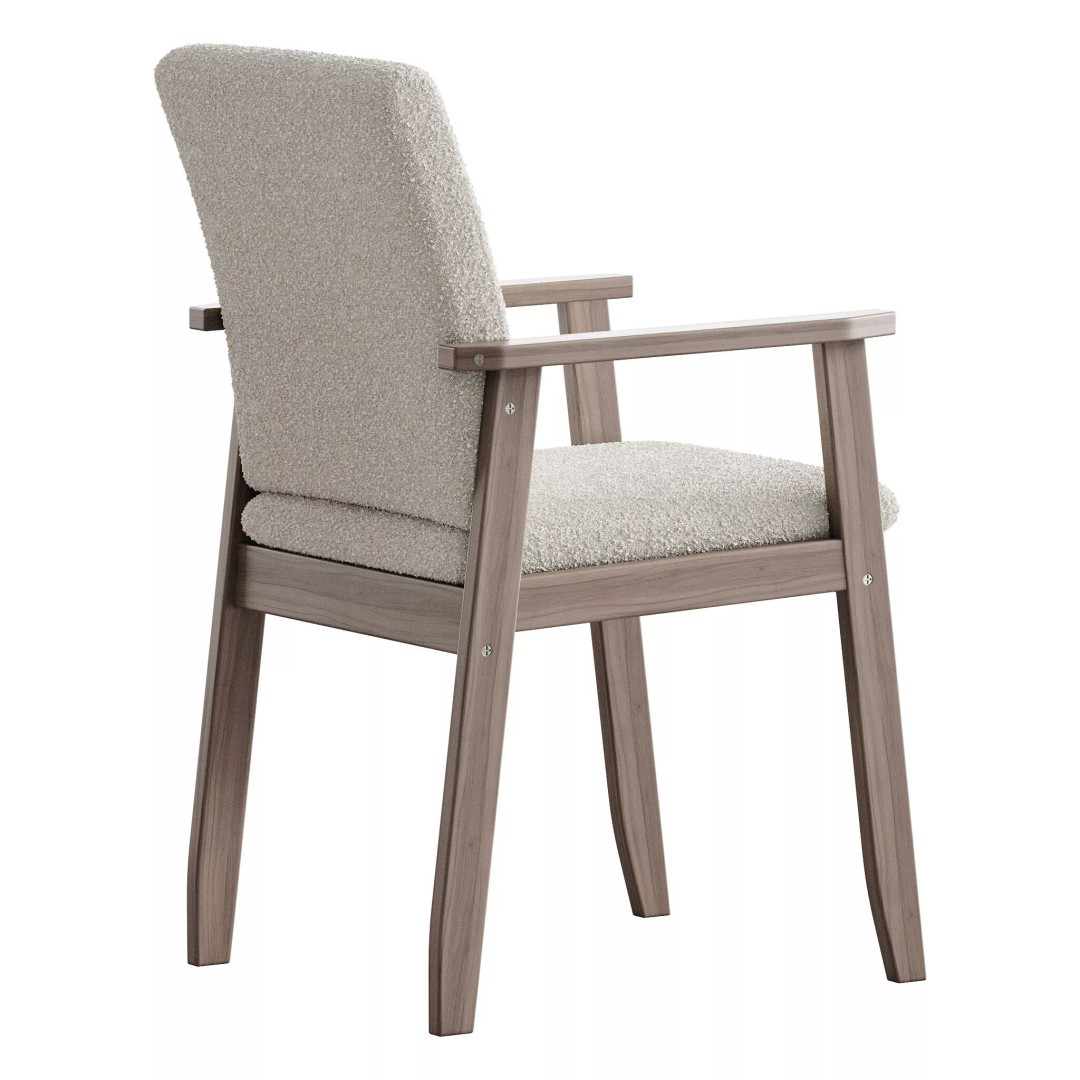 Modern Arm Chair 3D Model – Upholstered Wood Frame, FBX, OBJ - View 7