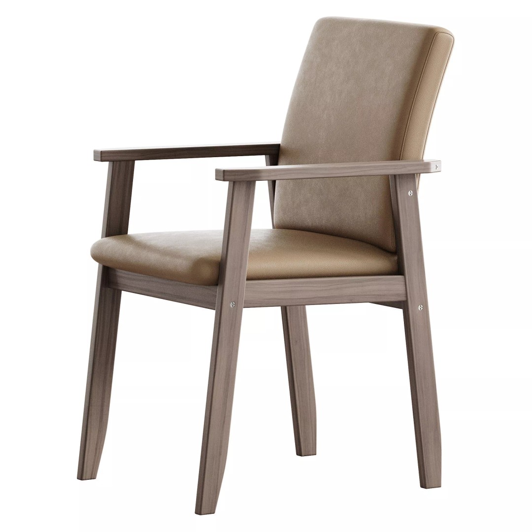 Modern Arm Chair 3D Model – Upholstered Wood Frame, FBX, OBJ - View 8