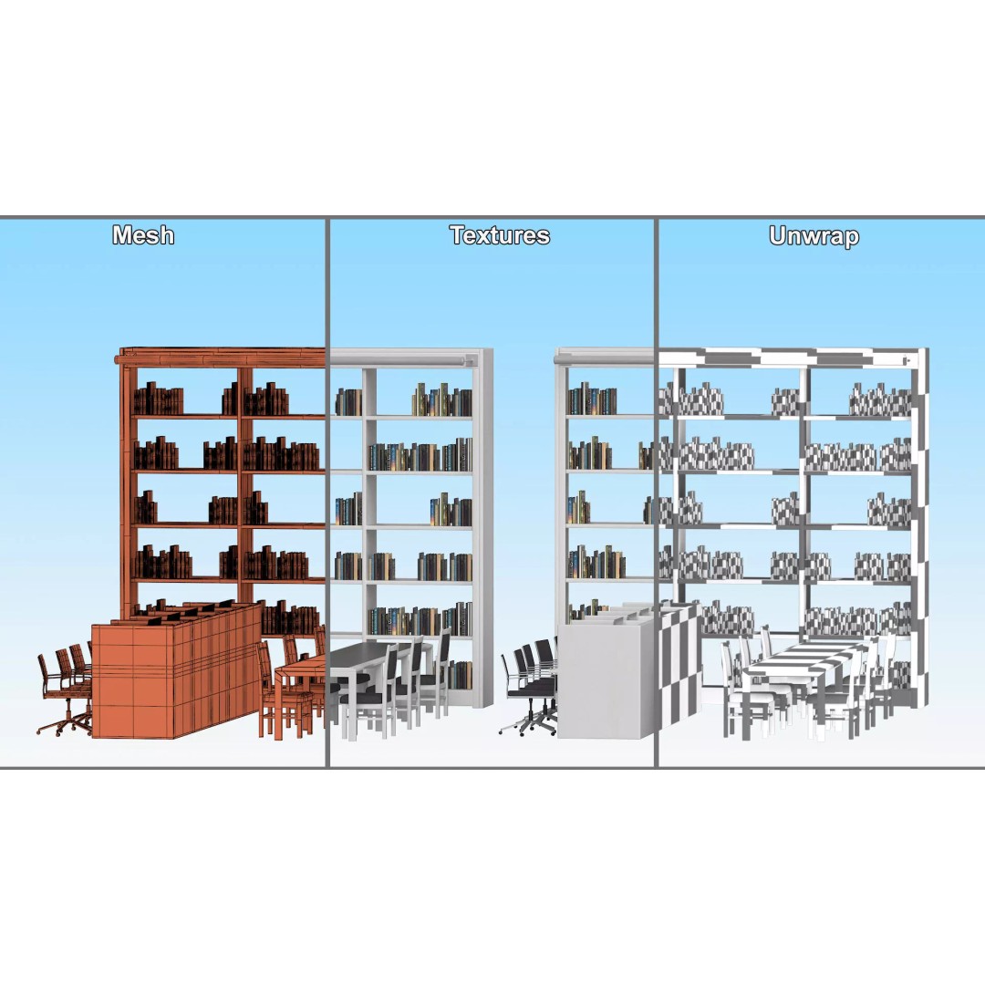 Library Furniture Set 3D Model – Modern Interior Components, FBX - View 16