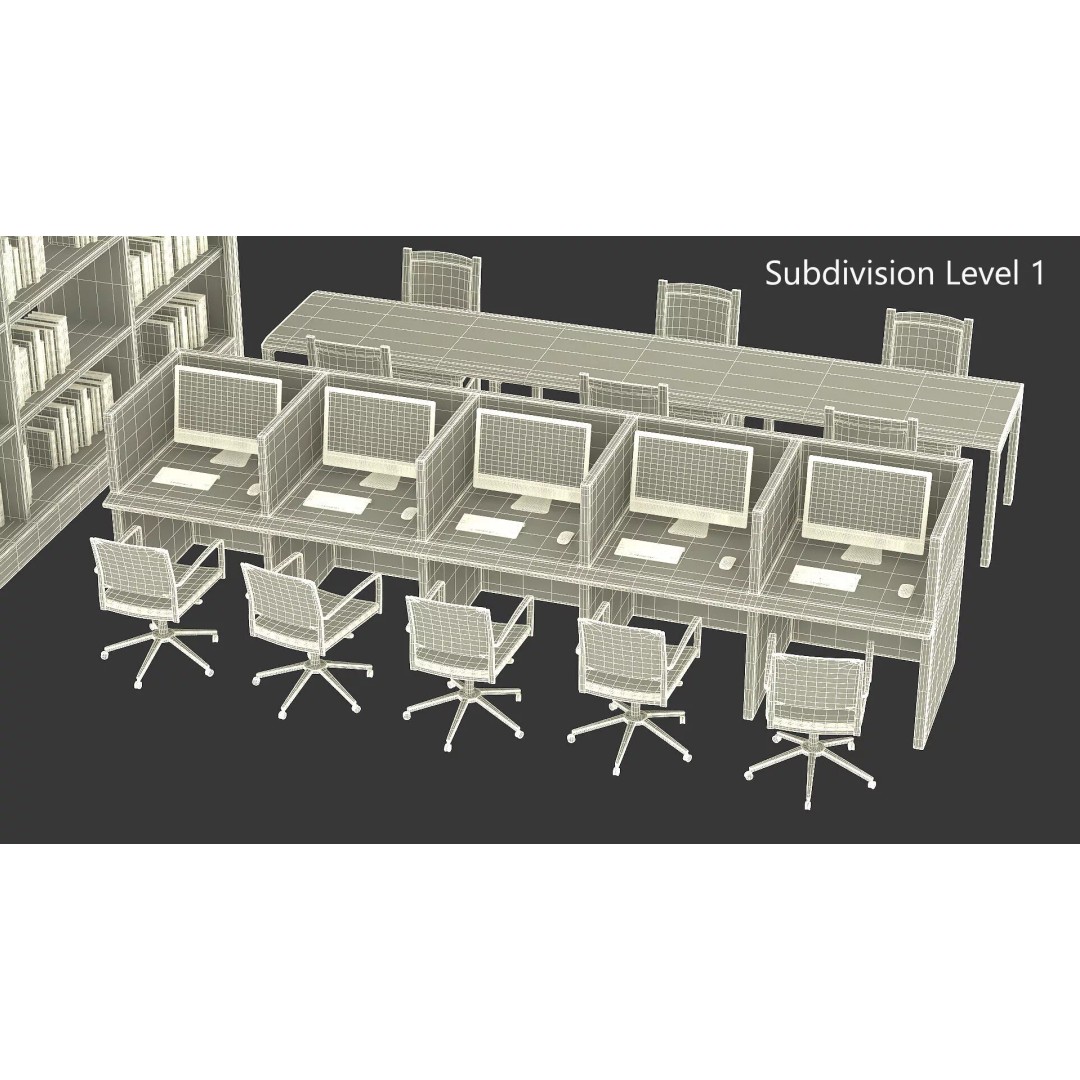 Library Furniture Set 3D Model – Modern Interior Components, FBX - View 18
