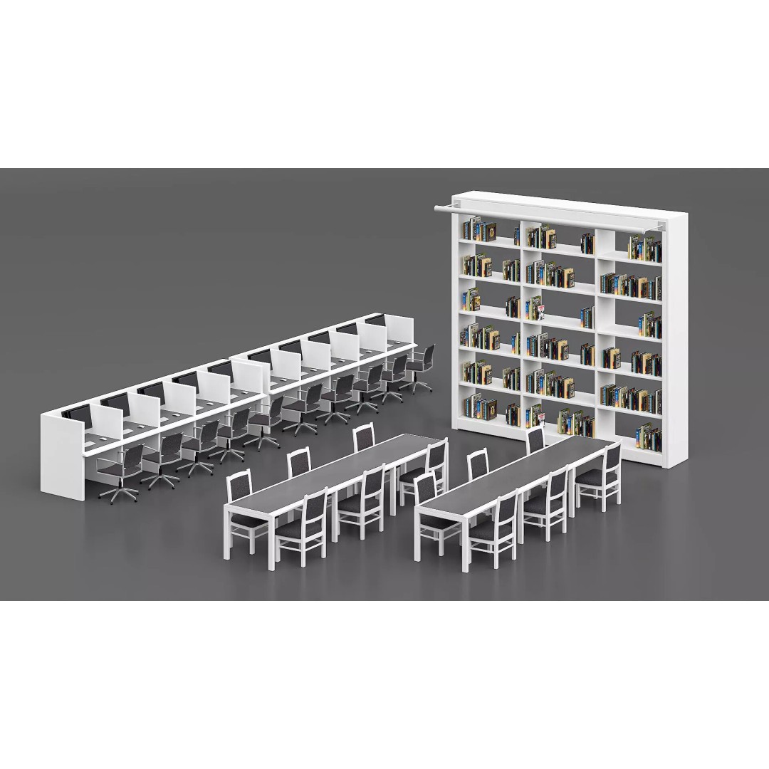 Library Furniture Set 3D Model – Modern Interior Components, FBX - View 2