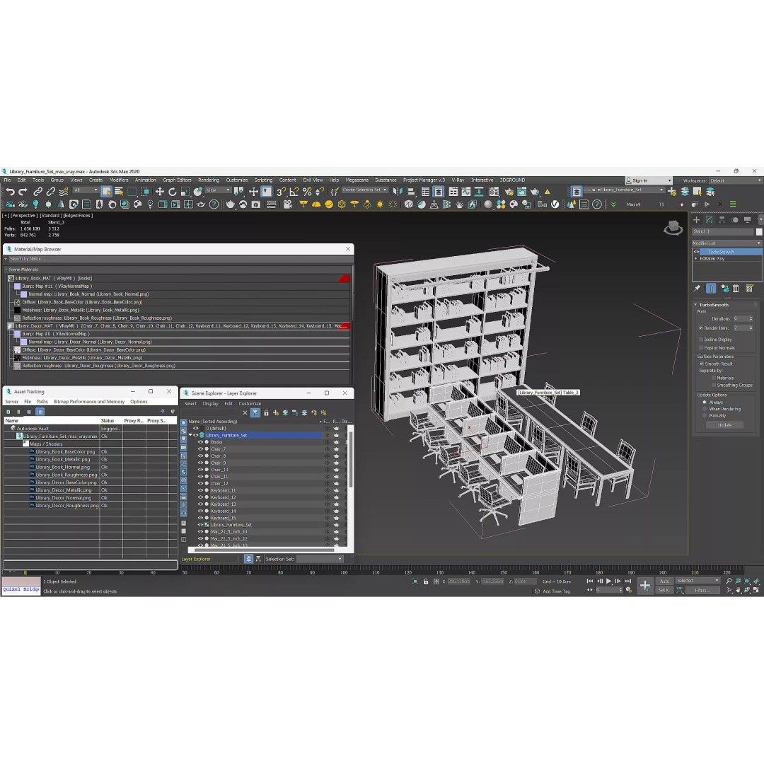 Library Furniture Set 3D Model – Modern Interior Components, FBX - View 21