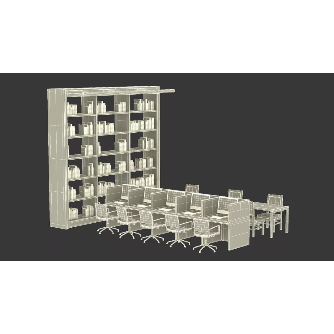 Library Furniture Set 3D Model – Modern Interior Components, FBX - View 22