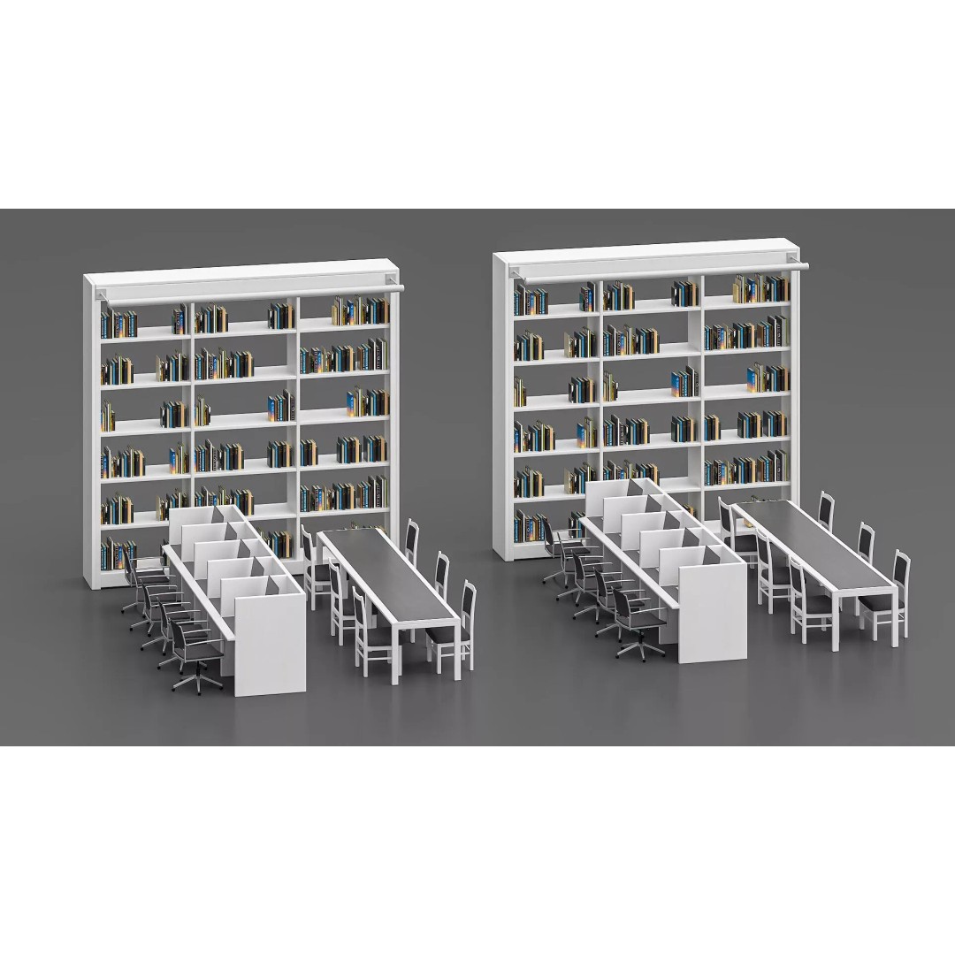 Library Furniture Set 3D Model – Modern Interior Components, FBX - View 3